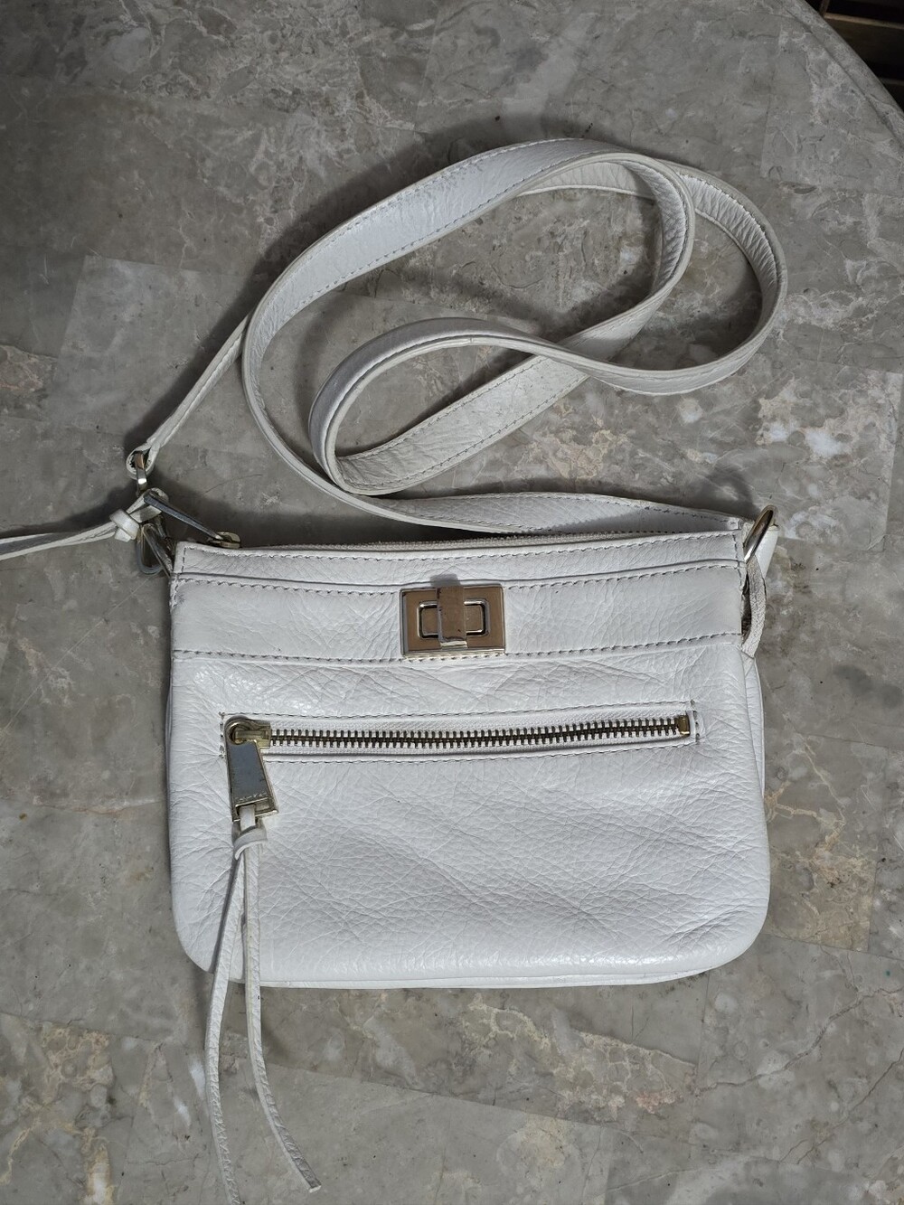 Calvin Klein Vintage Cream Pebbled Leather Crossbody Bag